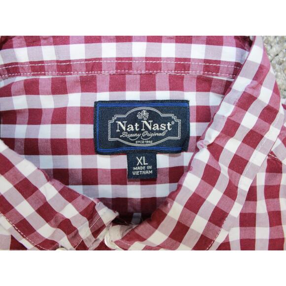Nat Nast Button Up Shirt Mens XL Red White Check Cotton Casual - Picture 3 of 6
